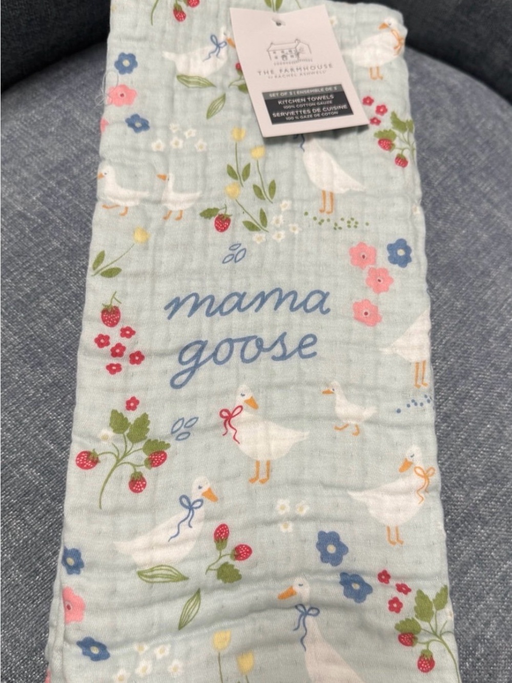 Mama Goose Cotton Muslin Kitchen Towel - Pastel Floral Goose Print
